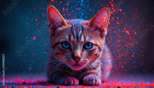 Vibrant cat portrait studio photography colorful close-up artistic expression