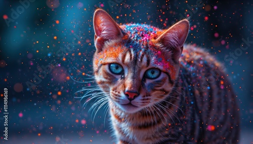 Artistic outdoor cat portrait in a colorful environment