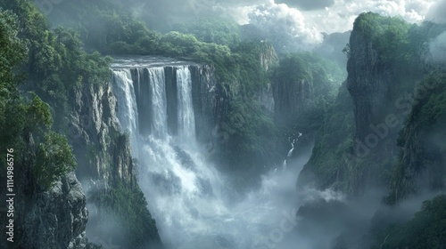 Majestic Waterfall in Lush Green Valley: A Serene Escape