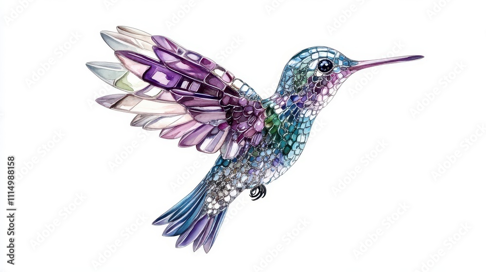 Obraz premium delicate watercolor depiction of a hummingbird, showcasing its vibrant colors and intricate details, perfect for graphic resources that celebrate the beauty of nature and wildlife
