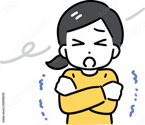 風が寒くて震えている女性