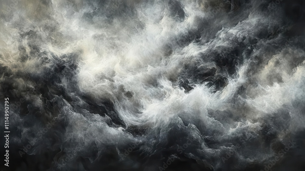Obraz premium dynamic abstract cloud of smoke and dust swirling in shades of gray and black, creating a sense of mystery and movement, evoking emotions through its ethereal quality