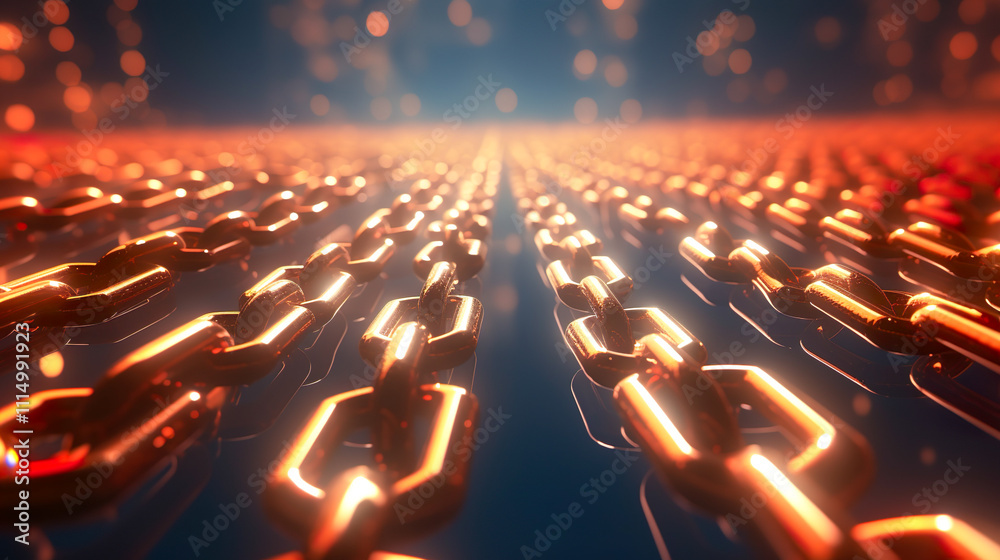 Obraz premium ブロックチェーンのイメージのきらめく鎖の背景