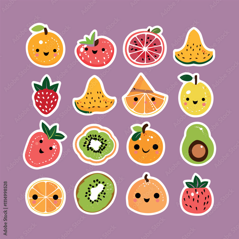Fototapeta premium collection of cute vector fruit stickers
