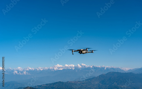 flying drone over the Mountain in Nepal. photo