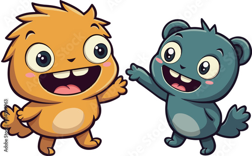 Cute Cartoon Characters Having Fun Together