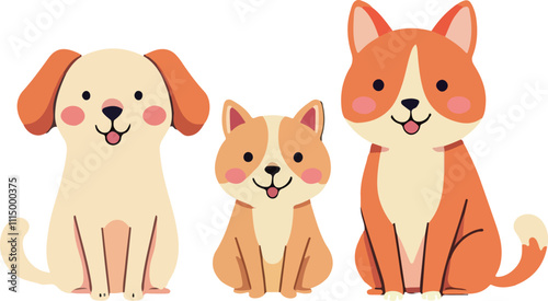Cute Cartoon Dogs Sitting Together
