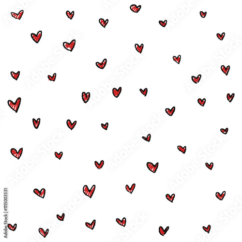 Hand drawn hearts. Design elements for Valentine's day. Hand drawn rough marker hearts isolated on white background. Set of unique hand drawn hearts. Painted design elements.	