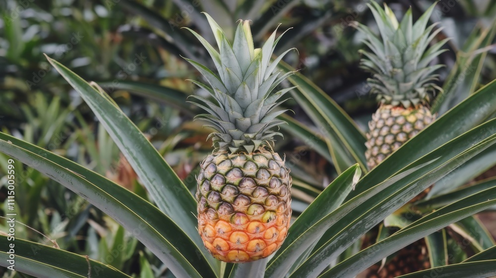 Pineapple Plants Growing on a Tropical Farm ok Pineapple Plants Growing on a Tropical Farm ok