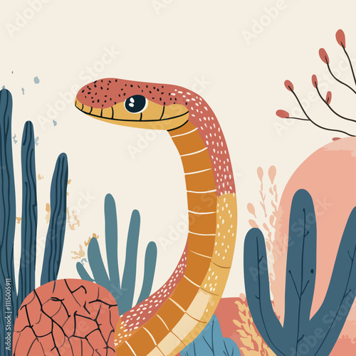 Colorful Snake Among Desert Plants