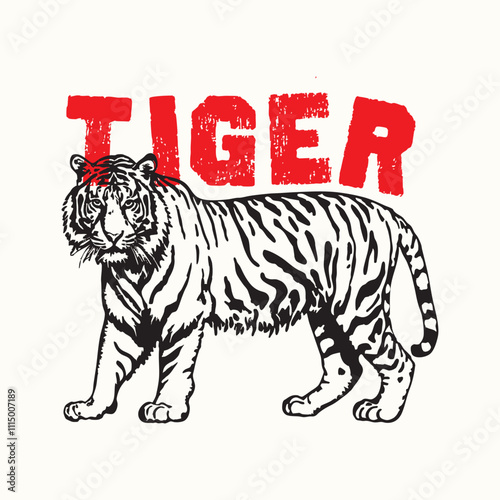 Retro Vintage Tropical Tiger Vector Illustration