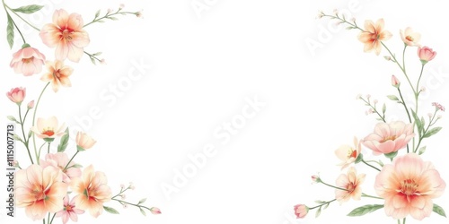 Elegant hand-drawn floral border with soft colors and white space, frame, botanical, soft colors