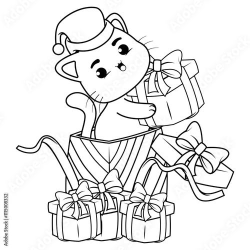 Wallpaper Mural Christmas coloring page with cat for kids Torontodigital.ca
