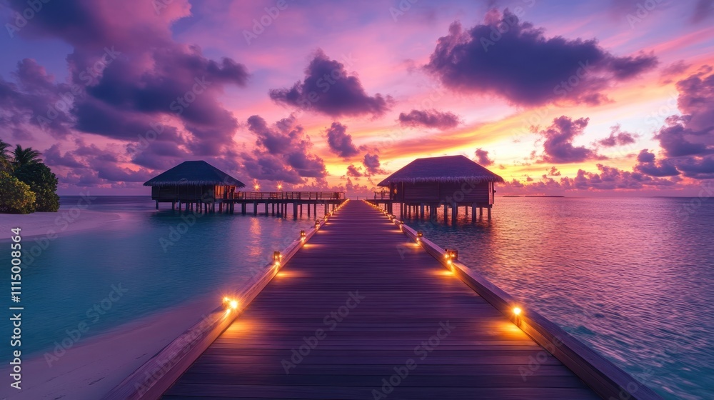 Obraz premium Romantic Sunset Panorama at Luxury Resort