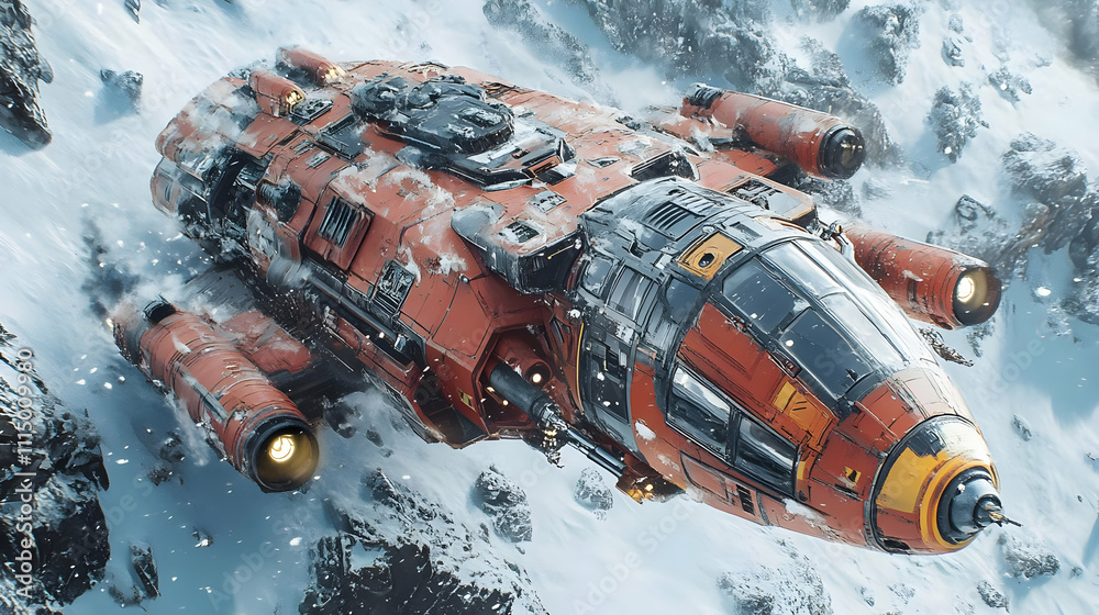 3D Render Spaceship Crash Landing Snowy Mountains 3D Render Spaceship Crash Landing Snowy Mountains