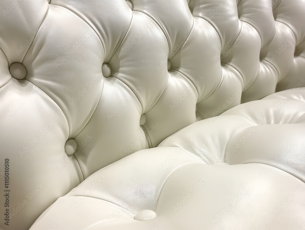 Obraz premium Close-Up of Luxurious White Tufted Leather Upholstery with Diamond-Shaped Button Pattern, Highlighting Soft Texture and Elegant Design for Interior Inspiration