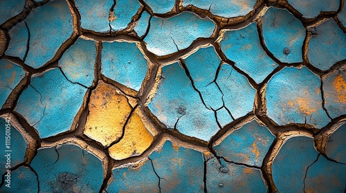 Cracked dry earth surface at the site of a dried lake, symbolizing the environmental impacts of climate change and water scarcity on natural ecosystems photo