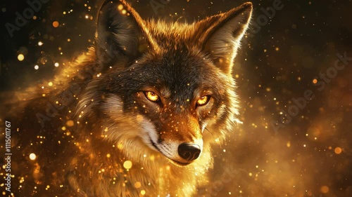 Majestic Wolf With Glittering Gold Sparks Seamless Loop Background