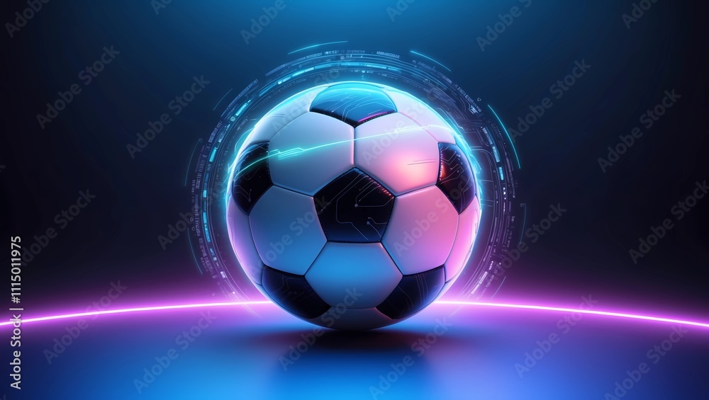 Fototapeta premium Futuristic 8K Digital Wallpaper with Abstract Ball and Neon Circuitry Design in Electric Blue and Purple