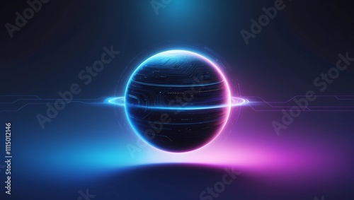 Wallpaper Mural Futuristic 8K Digital Wallpaper with Abstract Planet and Neon Circuitry Design in Electric Blue and Purple Torontodigital.ca