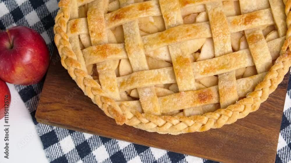 Delicious homemade apple pie, high angle view