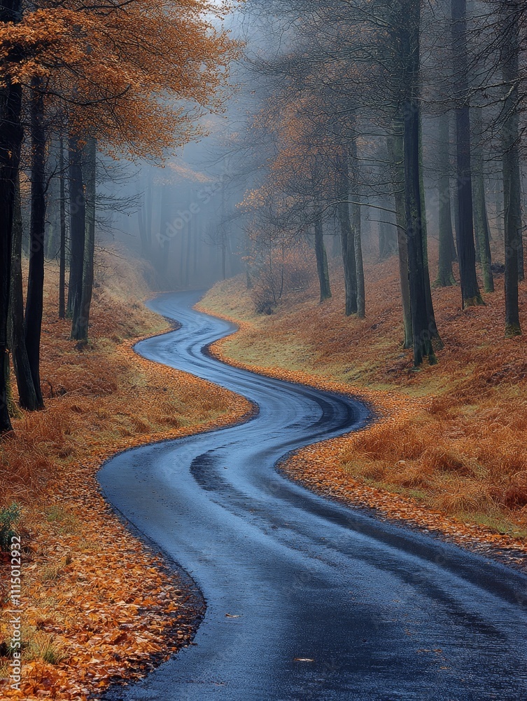Obraz premium Winding Road Through Misty Forest