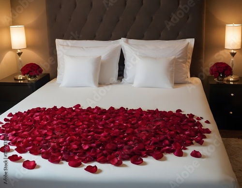 rosas sobre cama. san valentin