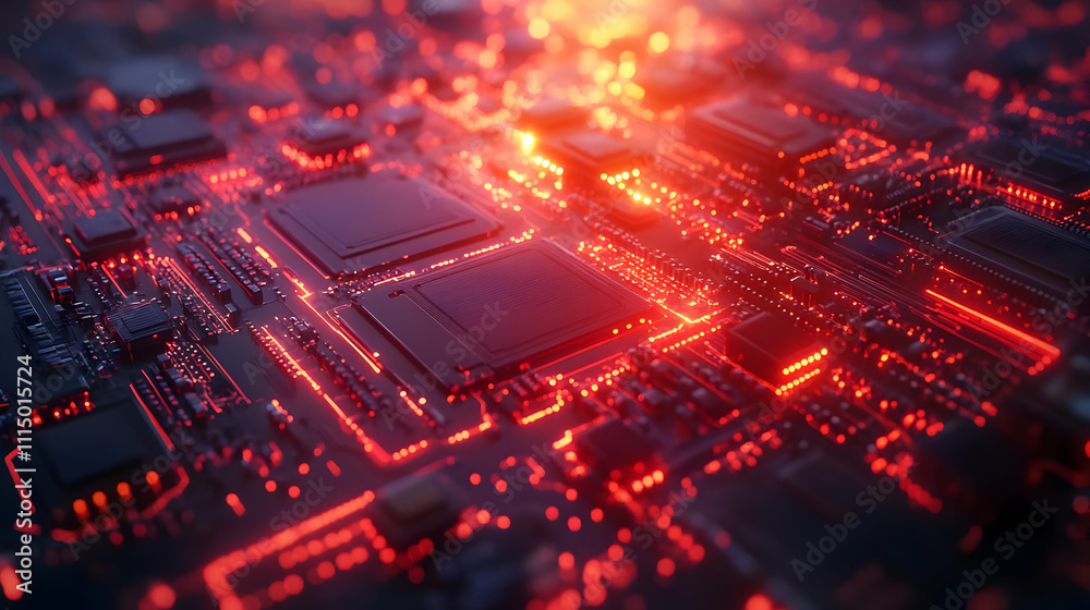 Red Circuit Board 3D Illustration Red Circuit Board 3D Illustration