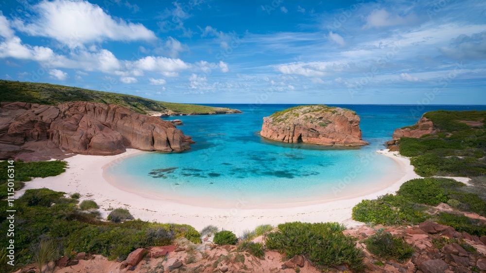 Obraz premium Horseshoe Bay Bermuda Pink Sand Paradise. Horseshoe Bay, in Bermuda, is a paradise of pink sands. The white sands, turquoise waters