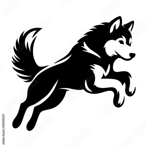 Jumping Siberian Husky Silhouette