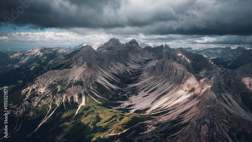 Fototapeta Naklejka Na Ścianę i Meble -  Intense Aerial Shot of Tatra Mountains, Poland/Slovakia Aerial view of the Tatras under stormy clouds
