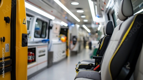 Wallpaper Mural Interior view of a medical transport vehicle, showing passenger seats and medical equipment. Torontodigital.ca