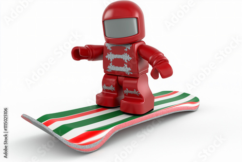 3D Character Snowboarding Peppermint Stripe Board Festive Christmas Red Green White Color Pattern Seasonal Winter Holiday Fun toy game design figure blocky 8bits low fidelity clipart candy vacation photo