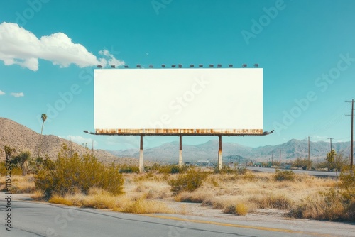 Desert Billboard: Blank canvas for your message.  A large, empty billboard stands in a stark desert landscape under a vibrant blue sky.
