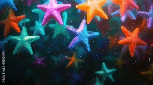 A soft, dark background with brightly colored artificial stars scattered across it, creating a peaceful yet vibrant starry sky effect.