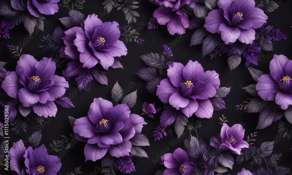 Obraz premium Bold violet floral pattern on a dark background, bold, contemporary, dark