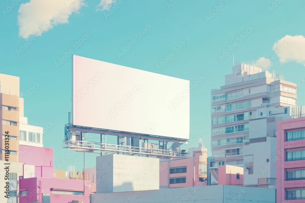 Obraz premium Blank Billboard on Pastel Cityscape