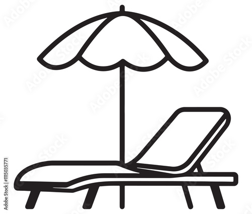 Beach chair and umbrella vector, Chaise longue and umbrella