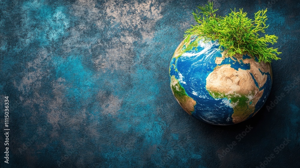 Fototapeta premium Earth with green plant symbolizing sustainability and growth