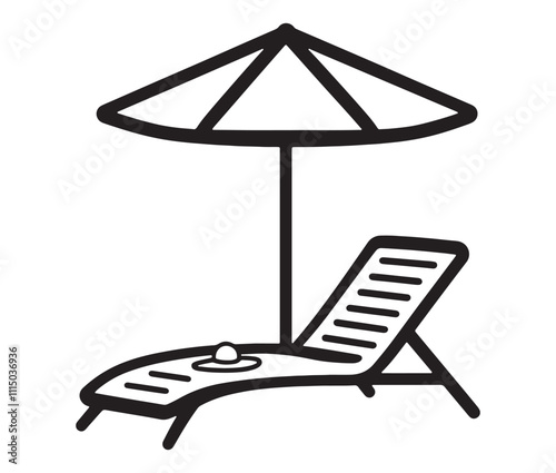 Beach chair and umbrella vector, Chaise longue and umbrella