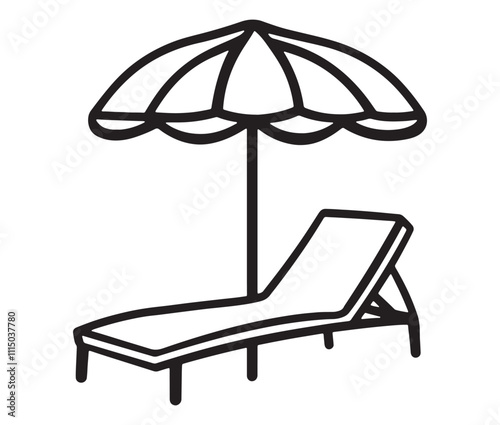 Beach chair and umbrella vector, Chaise longue and umbrella