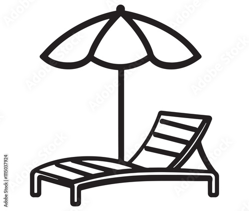 Beach chair and umbrella vector, Chaise longue and umbrella