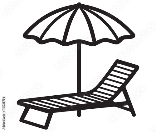 Beach chair and umbrella vector, Chaise longue and umbrella