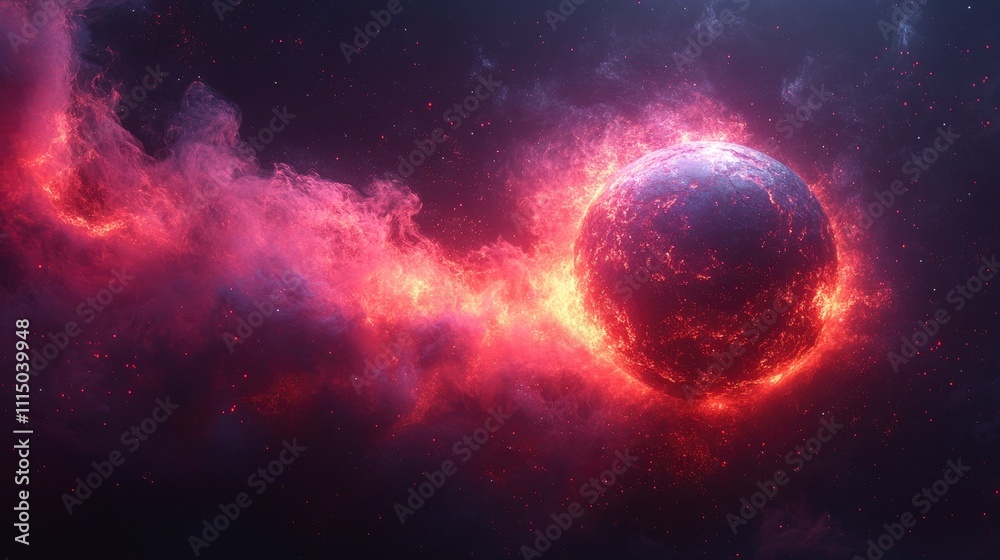 Obraz premium Cosmic explosion with fiery planet and swirling gases