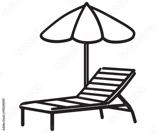 Beach chair and umbrella vector, Chaise longue and umbrella