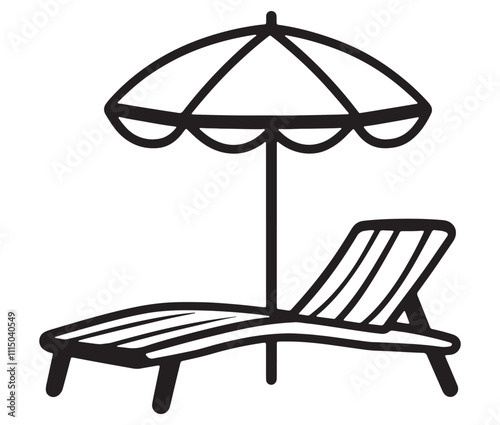 Beach chair and umbrella vector, Chaise longue and umbrella