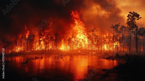 Fires ravaging forests in Borneo, Indonesia, representing the ecological impact of uncontrolled wildfires
