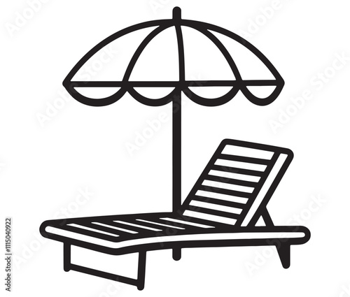 Beach chair and umbrella vector, Chaise longue and umbrella