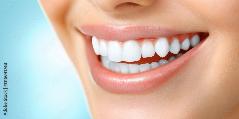 Fototapeta premium Closeup of a smiling woman showing perfect healthy white teeth