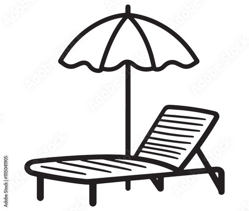 Beach chair and umbrella vector, Chaise longue and umbrella